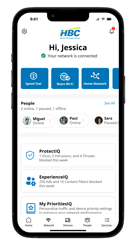 HBC GigaHome App (Home Screen/Main Dashboard)